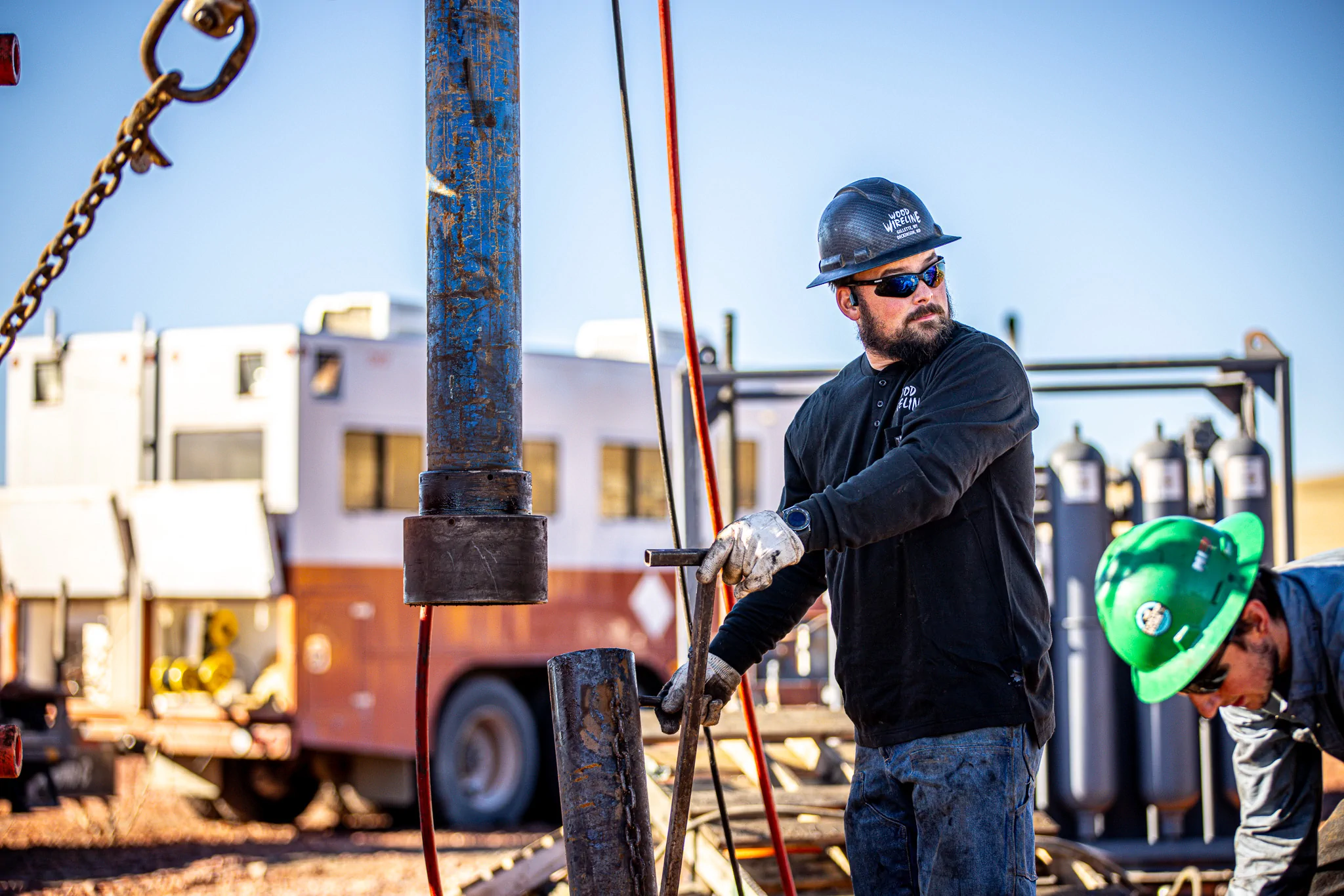 Wood Wireline construction worker onsite